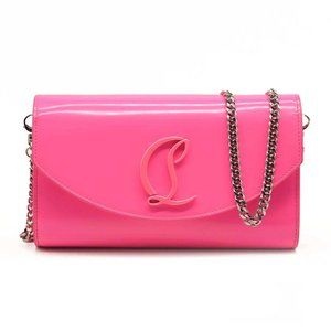 USED CHRISTIAN LOUBOUTIN LOUBI54 LEATHER WALLET ON A CHAIN FLUO PINK